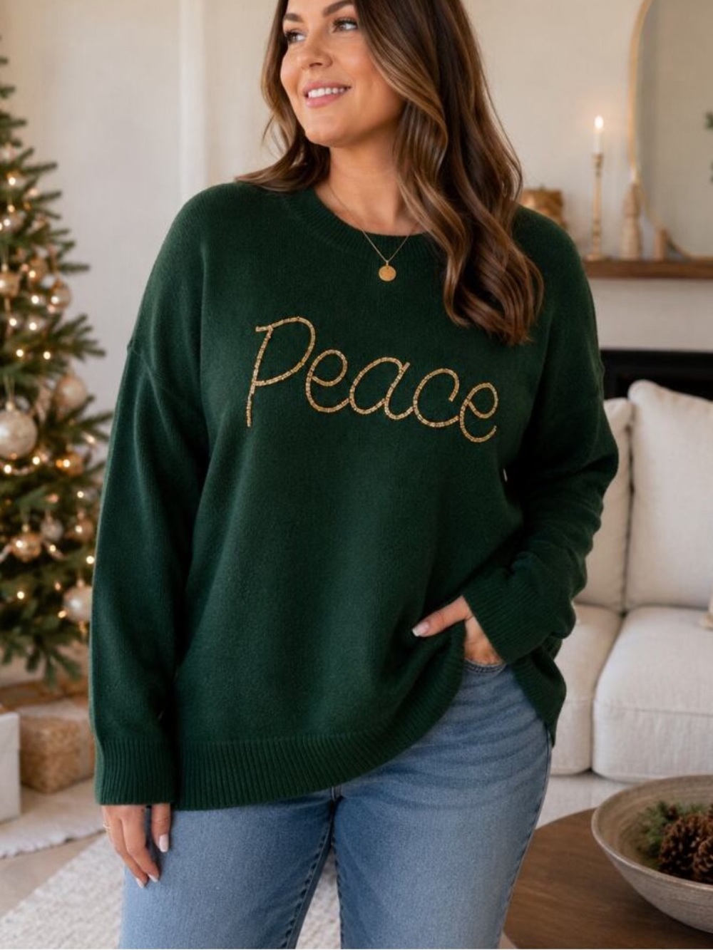 Vince Camuto NWT Green Peace Holiday Christmas Cozy Soft Crewneck Sweater XL